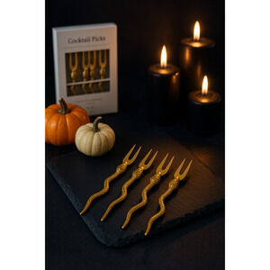 No.1 New Threshold Snake Cocktail Picks – 4pc Gold Stainless Steel